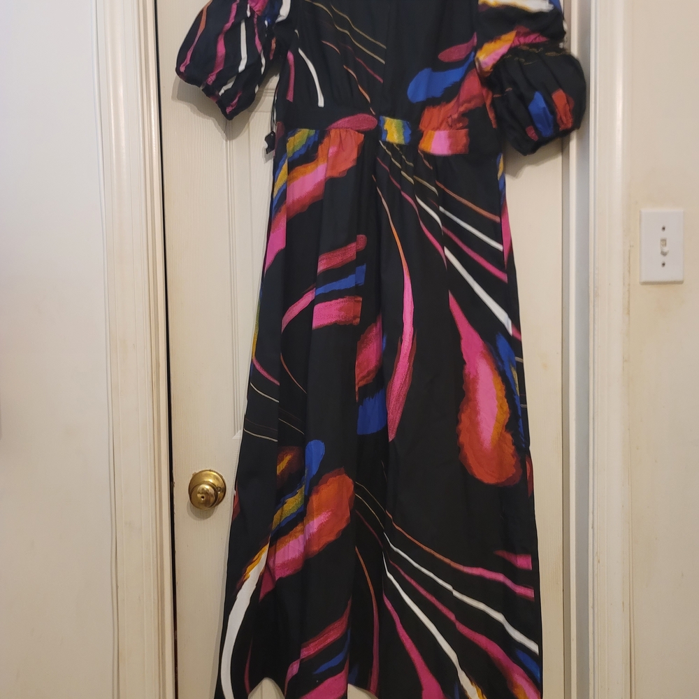Vibrant Pink and Orange A-line Off-Shoulder Midi Dress
